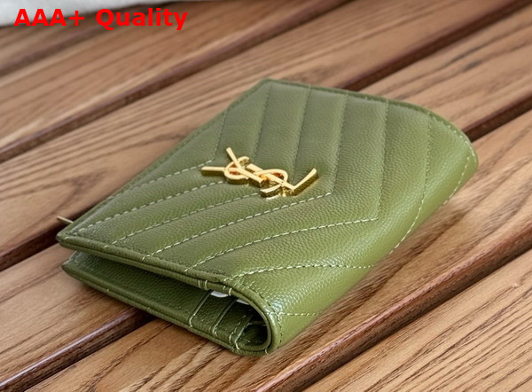 Saint Laurent Cassandre Matelasse Bi Fold Wallet in Olive Green Grain de Poudre Leather Replica