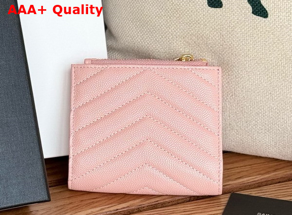 Saint Laurent Cassandre Matelasse Bi Fold Wallet in Pink Grain de Poudre Leather Replica