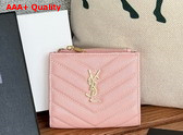 Saint Laurent Cassandre Matelasse Bi Fold Wallet in Pink Grain de Poudre Leather Replica