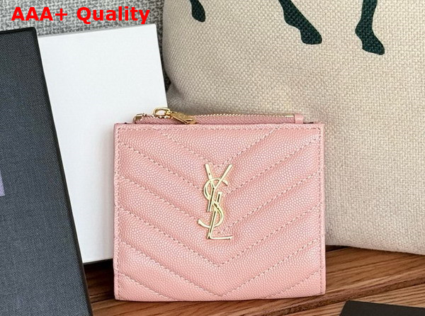 Saint Laurent Cassandre Matelasse Bi Fold Wallet in Pink Grain de Poudre Leather Replica