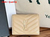 Saint Laurent Cassandre Matelasse Flap Card Case in Beige Grain de Poudre Leather Replica