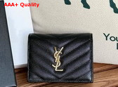 Saint Laurent Cassandre Matelasse Flap Card Case in Black Grain de Poudre Leather Replica