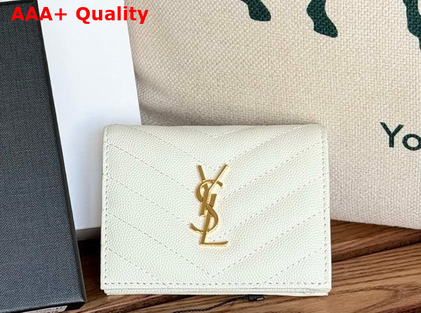 Saint Laurent Cassandre Matelasse Flap Card Case in Blanc Vintage Grain de Poudre Leather Replica