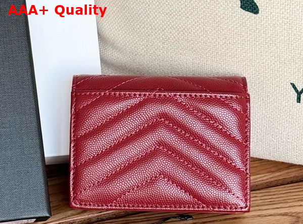 Saint Laurent Cassandre Matelasse Flap Card Case in Dark Red Grain de Poudre Leather Replica