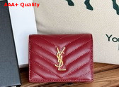 Saint Laurent Cassandre Matelasse Flap Card Case in Dark Red Grain de Poudre Leather Replica