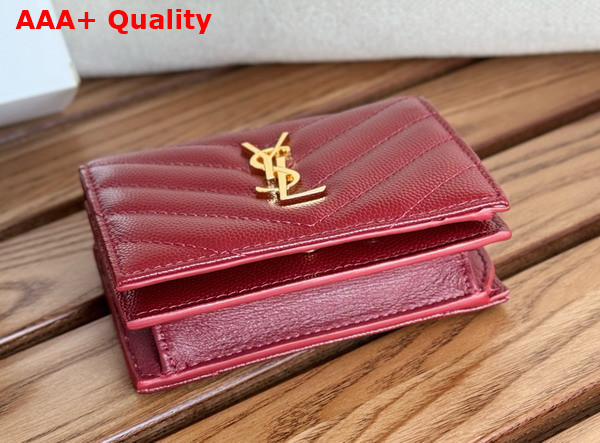 Saint Laurent Cassandre Matelasse Flap Card Case in Dark Red Grain de Poudre Leather Replica