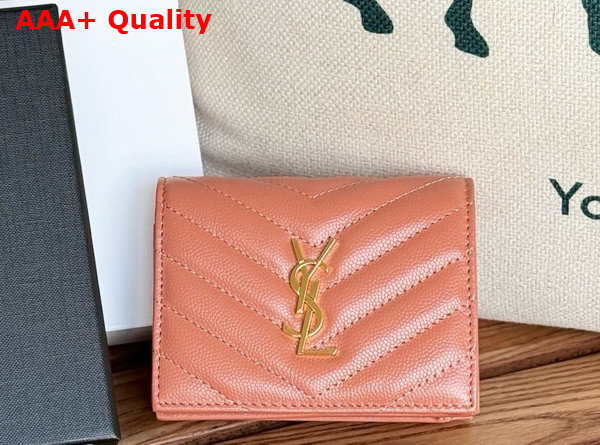 Saint Laurent Cassandre Matelasse Flap Card Case in Dusty Pink Grain de Poudre Leather Replica