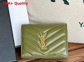 Saint Laurent Cassandre Matelasse Flap Card Case in Olive Green Grain de Poudre Leather Replica