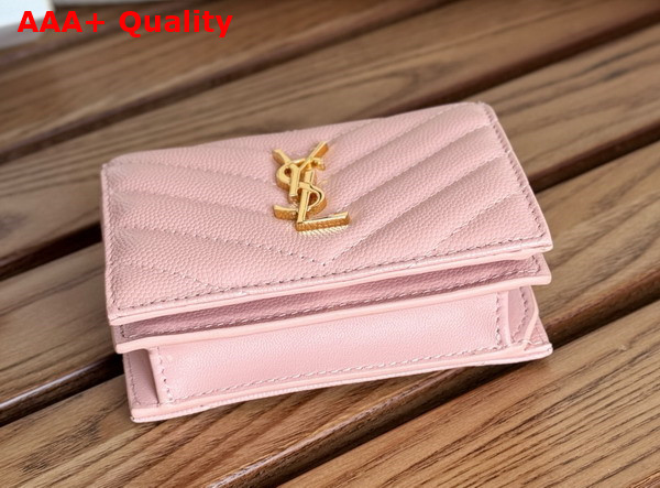 Saint Laurent Cassandre Matelasse Flap Card Case in Pink Grain de Poudre Leather Replica