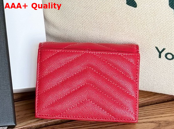 Saint Laurent Cassandre Matelasse Flap Card Case in Red Grain de Poudre Leather Replica