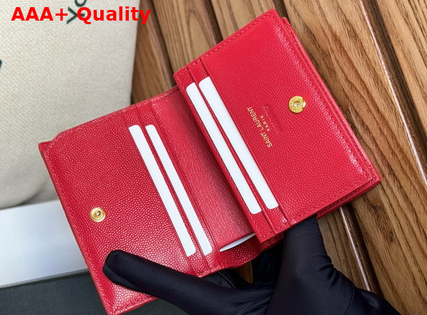 Saint Laurent Cassandre Matelasse Flap Card Case in Red Grain de Poudre Leather Replica