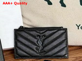 Saint Laurent Cassandre Matelasse Fragments Card Case in Black Grain de Poudre Leather Replica