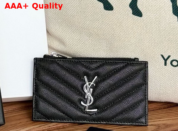 Saint Laurent Cassandre Matelasse Fragments Card Case in Black Grain de Poudre Leather Replica