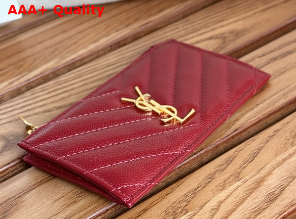 Saint Laurent Cassandre Matelasse Fragments Card Case in Dark Red Grain de Poudre Leather Replica