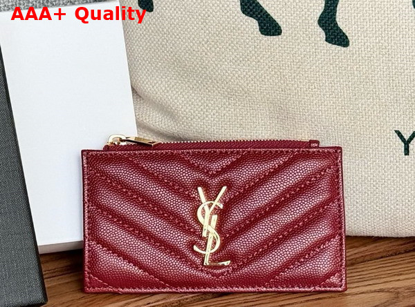 Saint Laurent Cassandre Matelasse Fragments Card Case in Dark Red Grain de Poudre Leather Replica