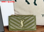 Saint Laurent Cassandre Matelasse Fragments Card Case in Olive Green Grain de Poudre Leather Replica