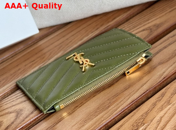 Saint Laurent Cassandre Matelasse Fragments Card Case in Olive Green Grain de Poudre Leather Replica