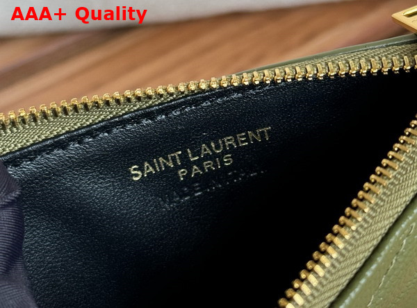 Saint Laurent Cassandre Matelasse Fragments Card Case in Olive Green Grain de Poudre Leather Replica