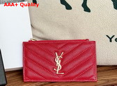 Saint Laurent Cassandre Matelasse Fragments Card Case in Red Grain de Poudre Leather Replica