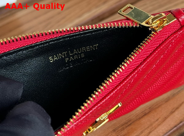 Saint Laurent Cassandre Matelasse Fragments Card Case in Red Grain de Poudre Leather Replica