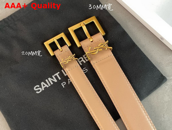 Saint Laurent Cassandre Thin Belt with Square Buckle in Dark Beige Box Saint Laurent Leather Replica