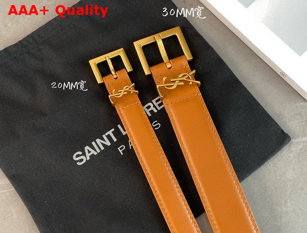 Saint Laurent Cassandre Thin Belt with Square Buckle in Light Brown Box Saint Laurent Leather Replica