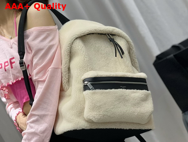 Saint Laurent City Backpack in Beige Shearling Replica