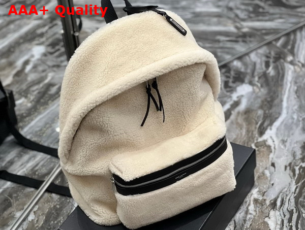 Saint Laurent City Backpack in Beige Shearling Replica