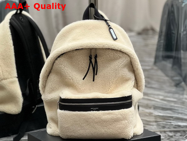 Saint Laurent City Backpack in Beige Shearling Replica