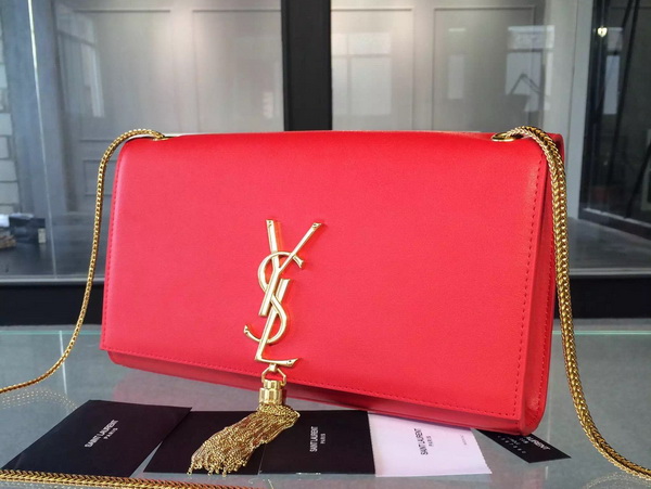 Saint Laurent Classic Large Monogram Saint Laurent Tassel Satchel Red Leather for Sale