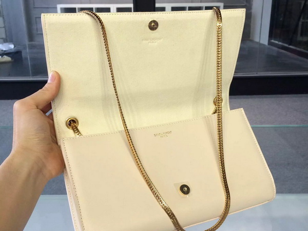 Saint Laurent Classic Large Monogram Saint Laurent Tassel Satchel in Beige Leather for Sale