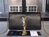 Saint Laurent Classic Large Monogram Saint Laurent Tassel Satchel in Black Leather for Sale