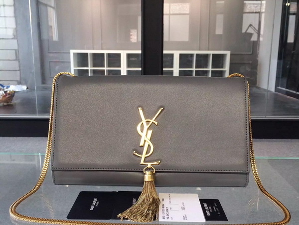 Saint Laurent Classic Large Monogram Saint Laurent Tassel Satchel in Grey Original Leather for Sale