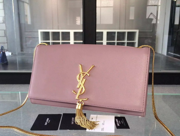 Saint Laurent Classic Large Monogram Saint Laurent Tassel Satchel in Light Pink Leather for Sale