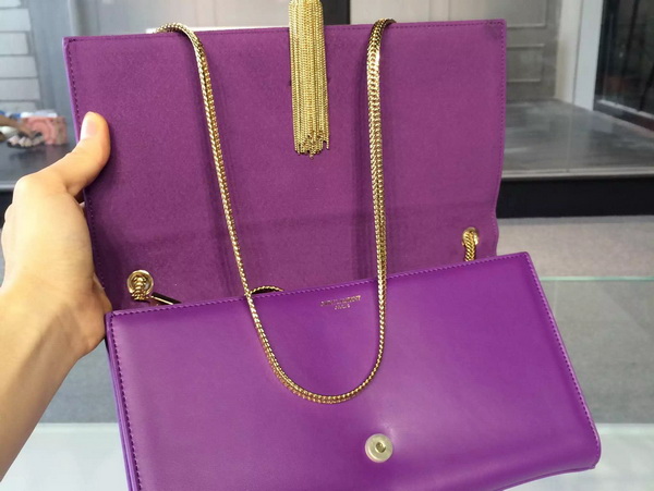 Saint Laurent Classic Large Monogram Saint Laurent Tassel Satchel in Purple Leather for Sale