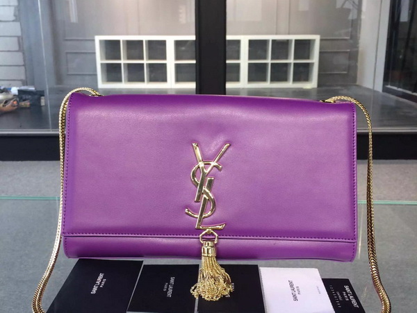 Saint Laurent Classic Large Monogram Saint Laurent Tassel Satchel in Purple Leather for Sale