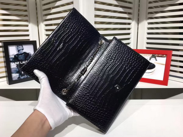 Saint Laurent Classic Medium Kate Monogram Saint Laurent Tassel Satchel in Black Crocodile Embossed Leather For Sale