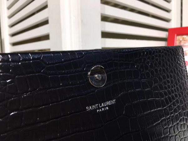 Saint Laurent Classic Medium Kate Monogram Saint Laurent Tassel Satchel in Black Crocodile Embossed Leather For Sale