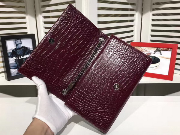 Saint Laurent Classic Medium Kate Monogram Saint Laurent Tassel Satchel in Bordeaux Crocodile Embossed Leather For Sale