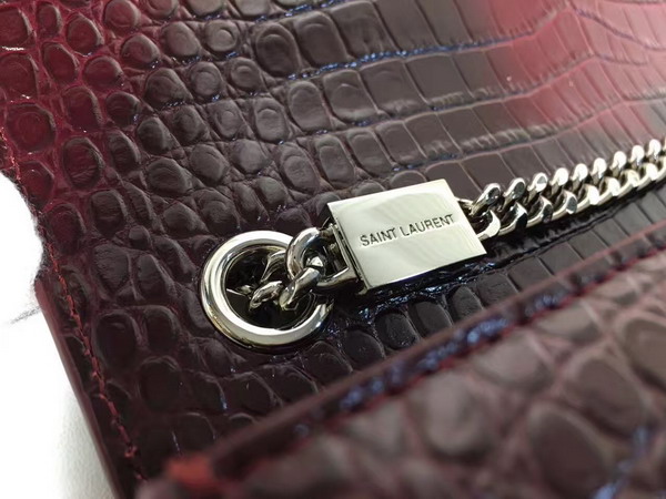 Saint Laurent Classic Medium Kate Monogram Saint Laurent Tassel Satchel in Bordeaux Crocodile Embossed Leather For Sale