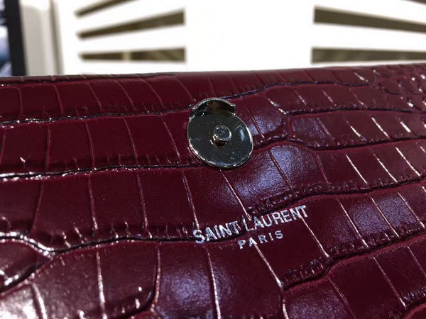 Saint Laurent Classic Medium Kate Monogram Saint Laurent Tassel Satchel in Bordeaux Crocodile Embossed Leather For Sale