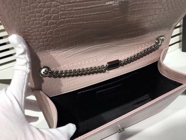 Saint Laurent Classic Medium Kate Monogram Saint Laurent Tassel Satchel in Pink Crocodile Embossed Leather For Sale