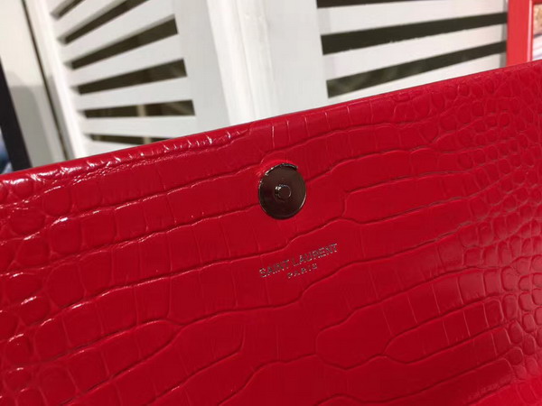 Saint Laurent Classic Medium Kate Monogram Saint Laurent Tassel Satchel in Red Crocodile Embossed Leather For Sale