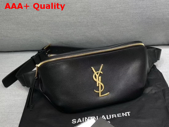 Saint Laurent Classic Monogram Belt Bag in Black Grain De Poudre Embossed Leather Replica