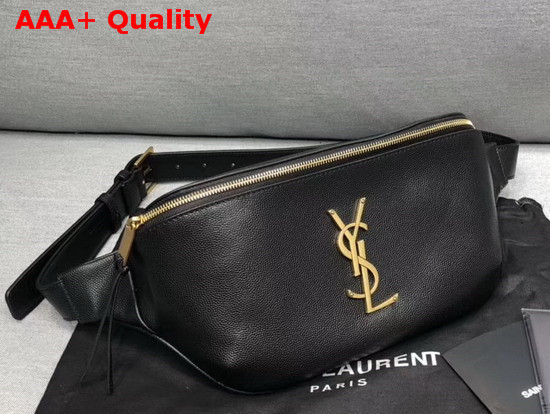 Saint Laurent Classic Monogram Belt Bag in Black Grain De Poudre Embossed Leather Replica