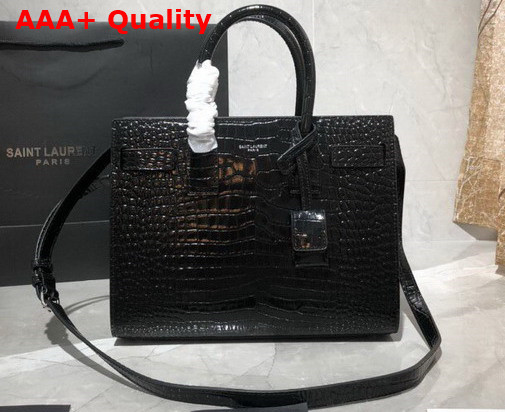 Saint Laurent Classic Sac de Jour Baby in Black Crocodile Embossed Matte Leather Replica