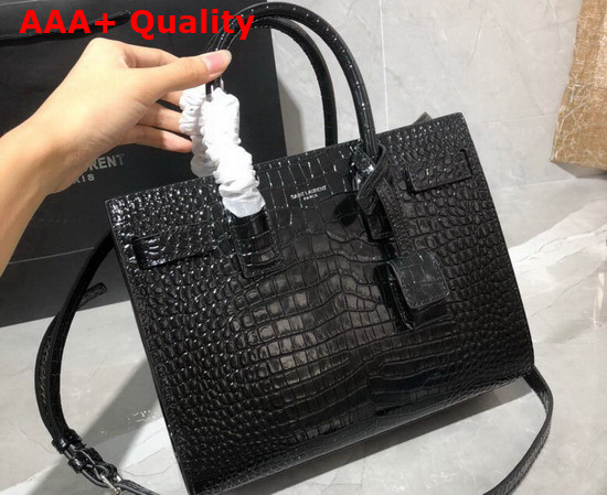 Saint Laurent Classic Sac de Jour Baby in Black Crocodile Embossed Matte Leather Replica