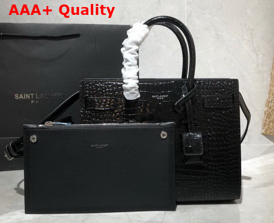 Saint Laurent Classic Sac de Jour Baby in Black Crocodile Embossed Matte Leather Replica