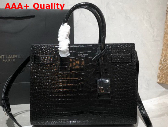 Saint Laurent Classic Sac de Jour Baby in Black Crocodile Embossed Matte Leather Replica