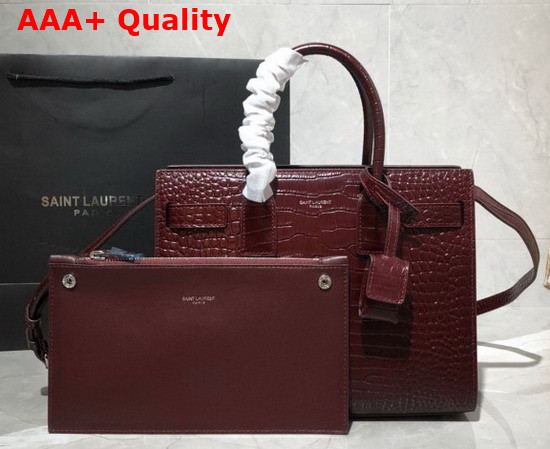 Saint Laurent Classic Sac de Jour Baby in Opyum Red Crocodile Embossed Matte Leather Replica